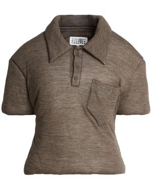 MM6 by Maison Margiela Solid-Color Wool Short-Sleeve Knit Shirt - Brown