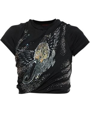 DIESEL Wincy Rhinestone Cropped T-Shirt - Black
