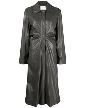 Low Classic Ruched Faux-Leather Shirt Dress - Gray