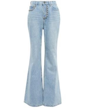 Area Embellished Cutout Cotton Bootcut Jeans - Blue