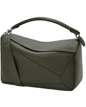 Loewe Large Puzzle Leather Shoulder Bag - Green