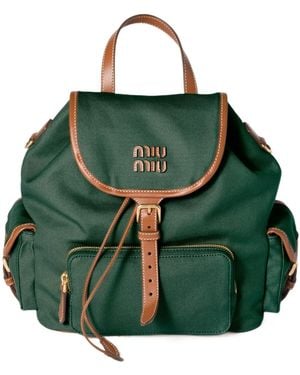Miu Miu Canvas And Leather Backpack - Green
