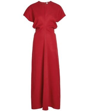 TOTEME Fitted-Waist Wool Midi Dress - Red