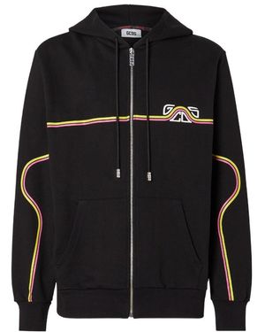 Gcds Logo Stripe Zip-Up Hoodie - Black