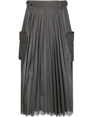 Sacai Glen Check Pleated Skirt - Grey