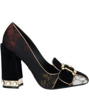 Dolce & Gabbana Floral-Print Loafers - Black