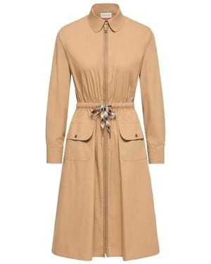 Moncler Cotton Blend Knee-Length Dress - Natural