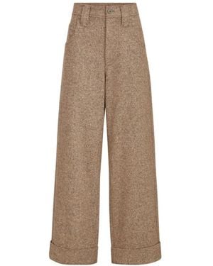 Brunello Cucinelli Virgin Wool-Blend Monili Pants - Natural