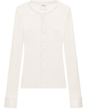 Courreges Ribbed-Knit Vinyl-Trim Cardigan - White