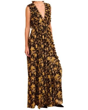 Ulla Johnson Botanical Print Sleeveless Maxi Dress - Metallic