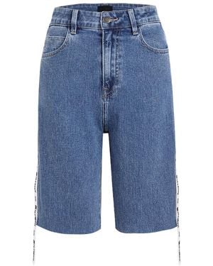 LIU REGALI Long Ribbon Denim Shorts On The Side - Blue