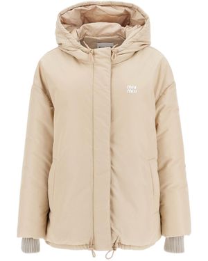 ダウンジャケット・コート Miu Miu Recycled Polyester Hooded Down Jacket Miu Miu Recycled Polyester Hooded Down Jacket in Black | Lyst