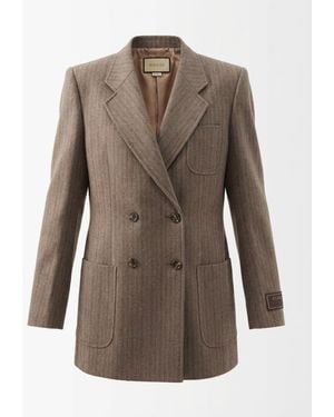 Gucci Herringbone Double Breasted Blazer - Brown
