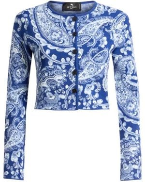 Etro Jacquard Cropped Cardigan With Floral Paisley Motif - Blue