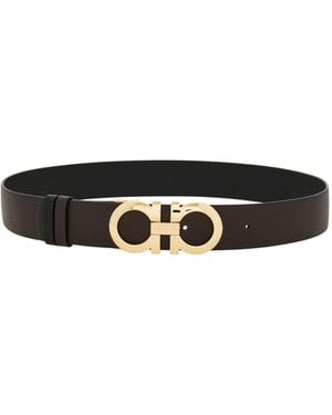 Ferragamo Gancini-Buckle Leather Belt - White