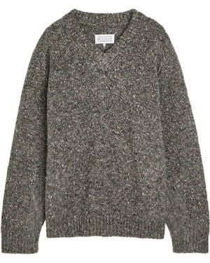 Maison Margiela Wool V-Neck Sweater - Gray