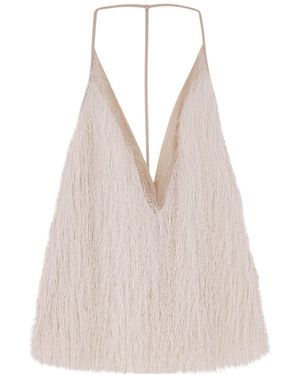 Alysi Fringe V-Neck Top - Natural
