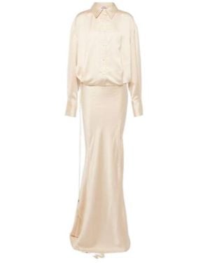 The Attico Feather-Trimmed Satin Gown - White