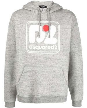 DSquared² Logo Printed Drawstring Hoodie - Grey