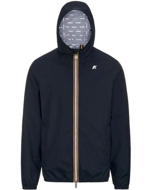 K-Way Logo Printed Hooded Zipped Jacket - Blue