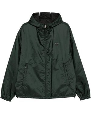 Prada Logo-Plaque Hooded Jacket - Green