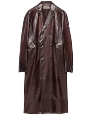 Prada Double-Breasted Nappa Leather Coat - Brown
