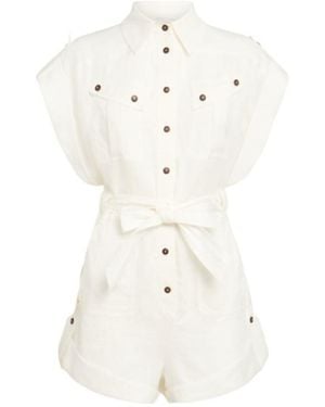 Zimmermann Rhiannon Cuffed Linen Playsuit - White