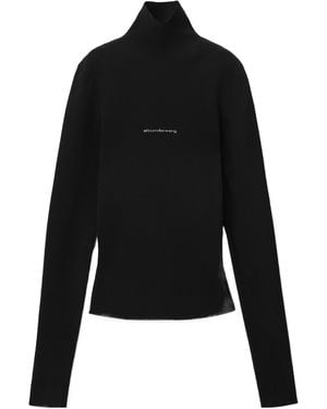 Alexander Wang Jacquard Logo Long Sleeved Turtleneck Sweater - Black