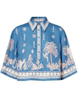 ALÉMAIS Acacia Printed Cropped Linen Shirt - Blue