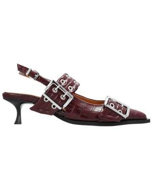 Ganni Buckle-Eyelet Court Shoes - Brown