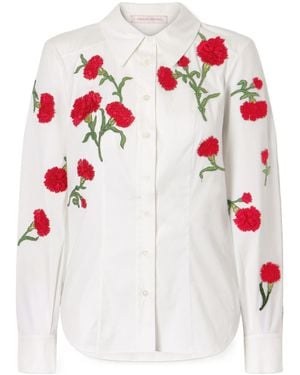 Carolina Herrera Floral-Appliquéd Cotton-Blend Shirt - White