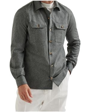 Brunello Cucinelli Flannel Double-Pocket Shirt - Gray