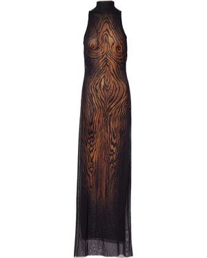 Jean Paul Gaultier Wood Printed Mesh Maxi Dress - Purple