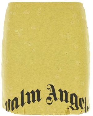 Palm Angels Logo Printed Distressed Mini Skirt - Yellow