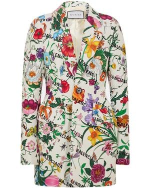 Gucci Floralandletter Printed Blazer - White
