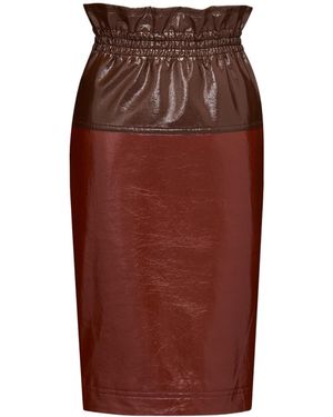 Saint Laurent Paper-Bag Patent Midi Skirt - Brown
