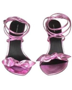 Isabel Marant Bow Pointed Toe Stiletto Heel Sandals - Pink