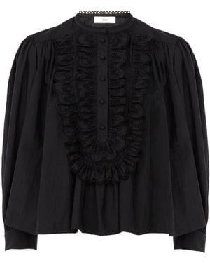 Chloé Chloé Gathered Ruffle Top - Black