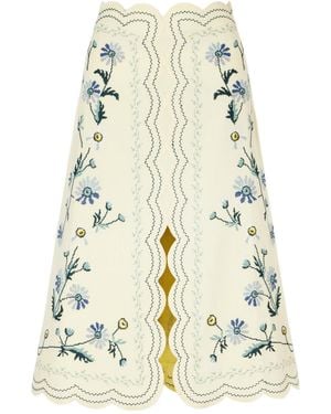 Sea Daisy Embroidered Long Skirt - Natural