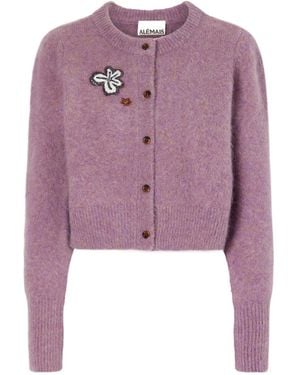ALÉMAIS Sequin-Embellished Mohair, Alpaca And Wool-Blend Cardigan - Purple