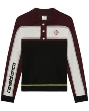 CASABLANCA Striped Oversized Long Sleeved Polo Shirt - Black