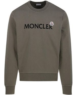 Moncler Flocked-Logo Crewneck Sweatshirt - Grey