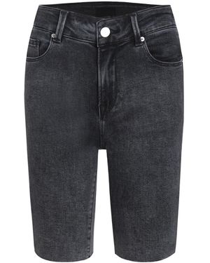 LIU REGALI Trim Rough Rimmed Riding Denim Shorts - Gray