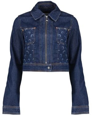 Marine Serre Moon Printed Cropped Denim Jacket - Blue