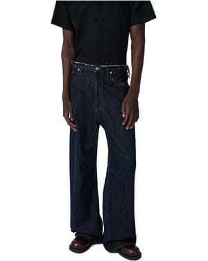 MM6 by Maison Margiela Frayed Wide-Leg Jeans - Black