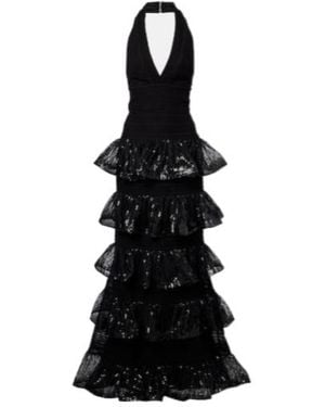 Elie Saab Sequined Macramé Gown - Black