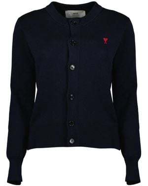 Ami Paris Long Sleeve Cardigan - Blue