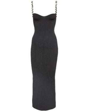Galvan London Globe Chain Wave Ribbed-Knit Midi Dress - Black