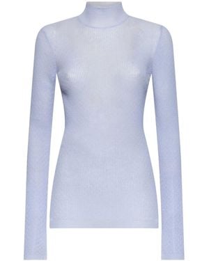 Maison Margiela Sheer Ribbed Knitted Top - Blue