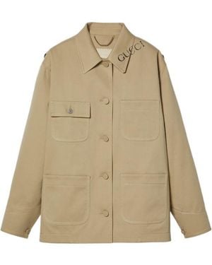 Gucci Logo Patch-Pocket Jacket - Natural